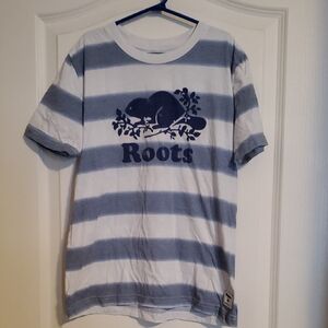 Roots Kids Blue and White Striped Tee